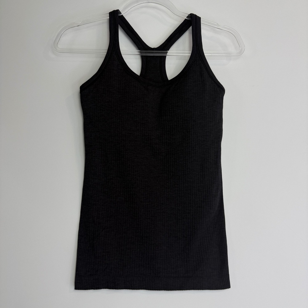 Lululemon Ebb to Street Tank Top Womens 6 Black/Charcoal Ribbed Racerback